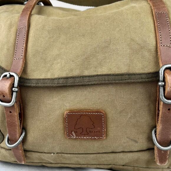 TSD BRAND Forest Canvas Messenger Bag Khaki with leather straps - Picture 3 of 8
